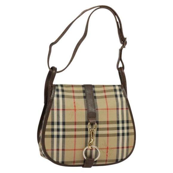 Burberrys Nova Check Shoulder Bag Canvas Beige Gold Auth 117545 - Picture 1 of 15